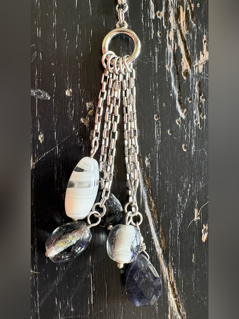 Lia Sophia Silver-Tone Black & White Tassel Necklace